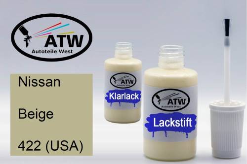 Nissan, Beige, 422 (USA): 20ml Lackstift + 20ml Klarlack - Set, von ATW Autoteile West.